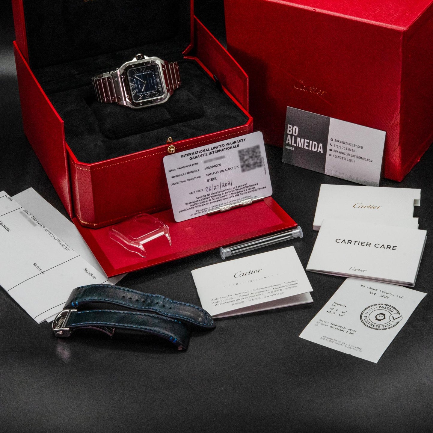 Cartier Santos De Cartier Large WSSA0030 Steel Blue Dial Box Papers 2021