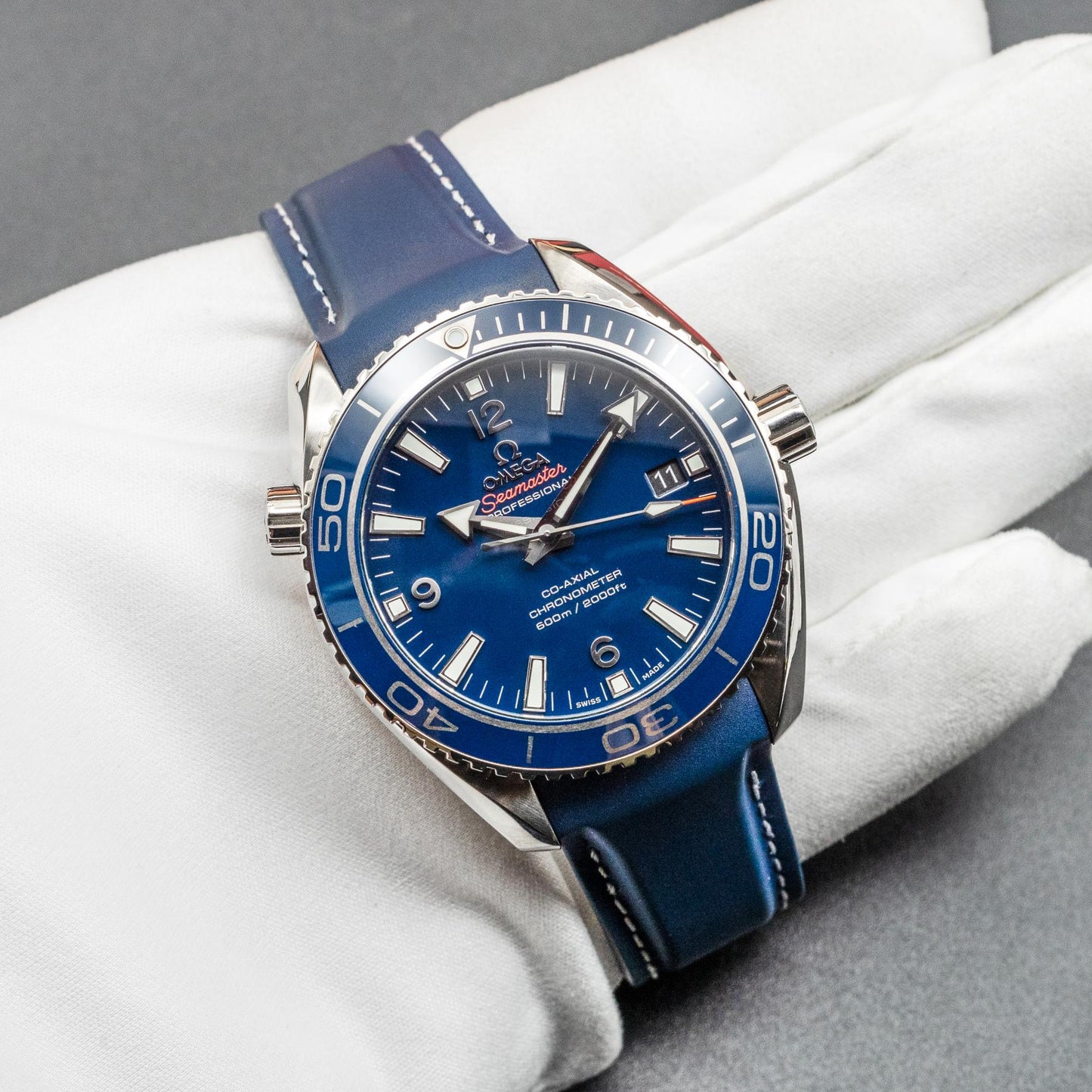 Omega Seamaster Planet Ocean 600M 42mm Titanium Blue Dial Co-Axial Box Papers