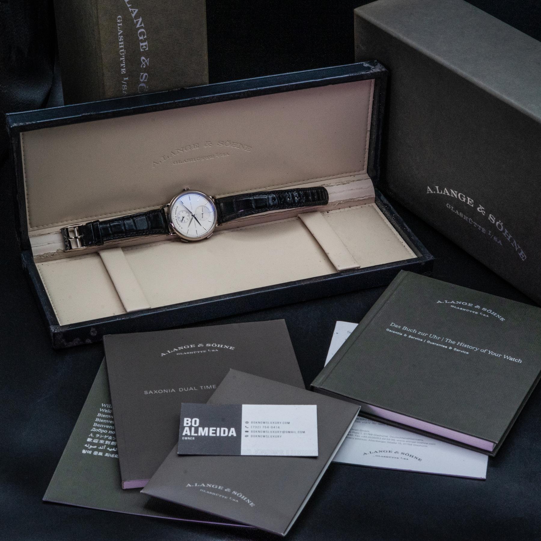 A. Lange & Sohne Saxonia Dual Time 385.026 40mm White Gold Box Papers 2015