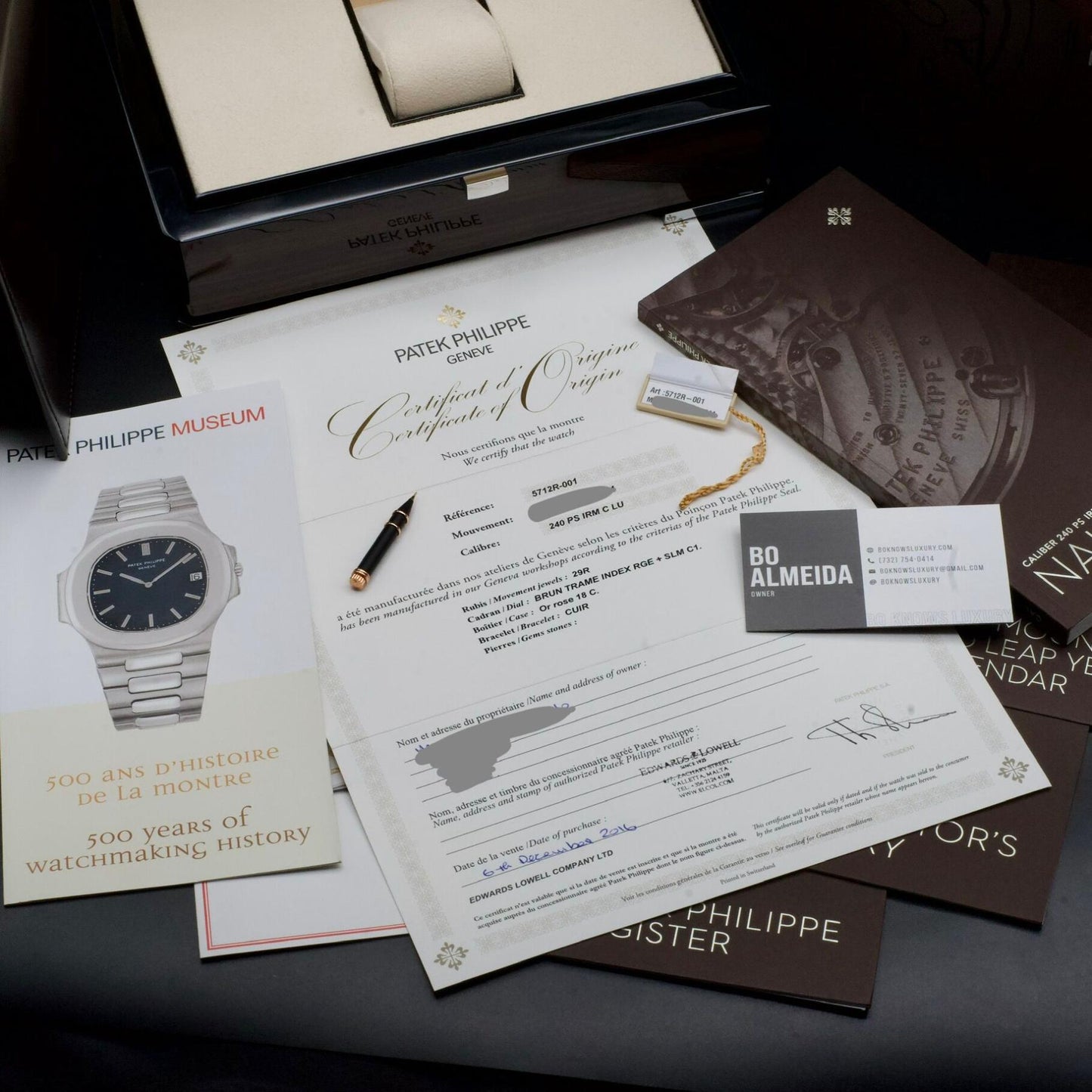 2016 Patek Philippe Nautilus 5712R-001 Rose Gold Certification Paper