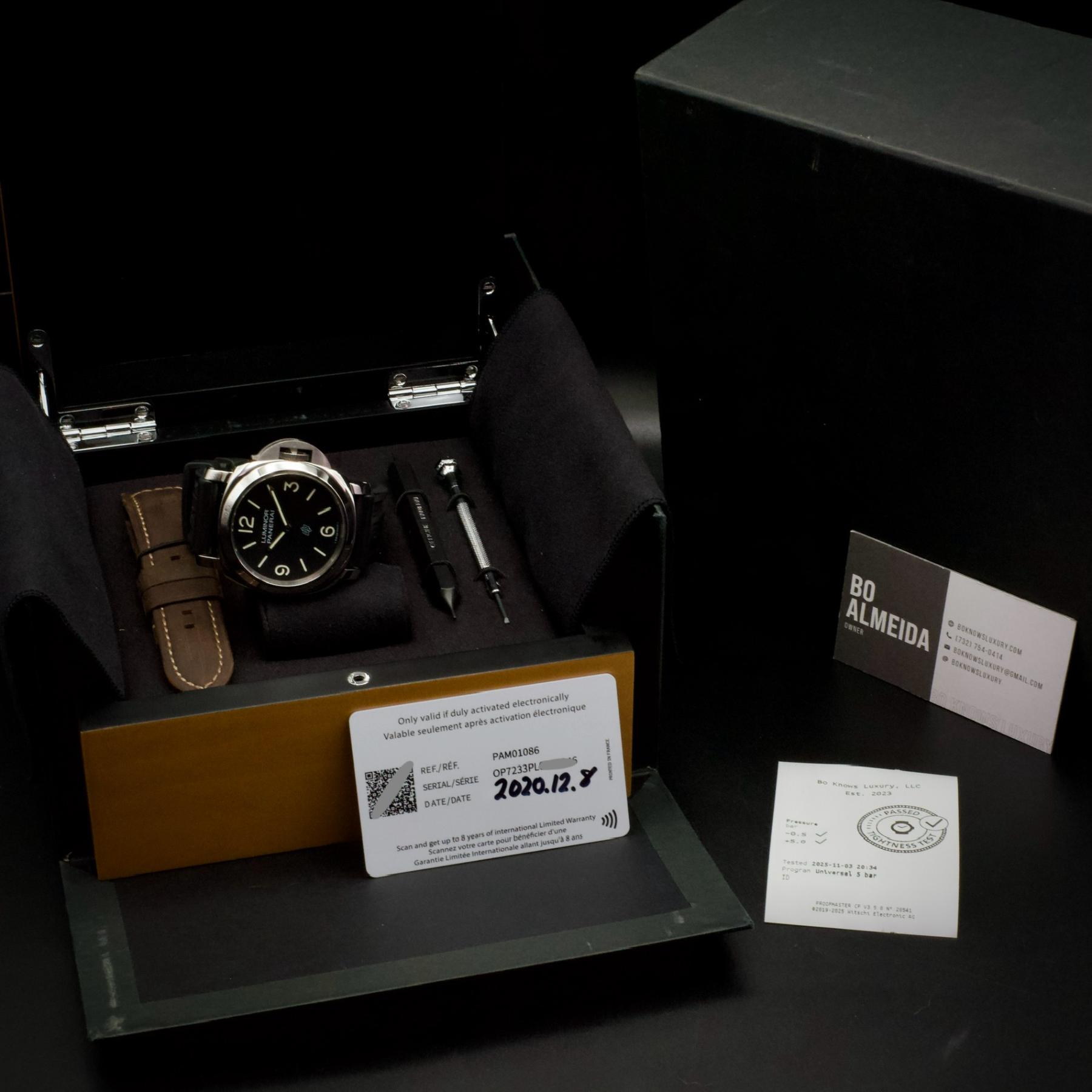 Panerai PAM01086 Luminor Base Logo 44mm Steel Black Dial 2020 Full Set