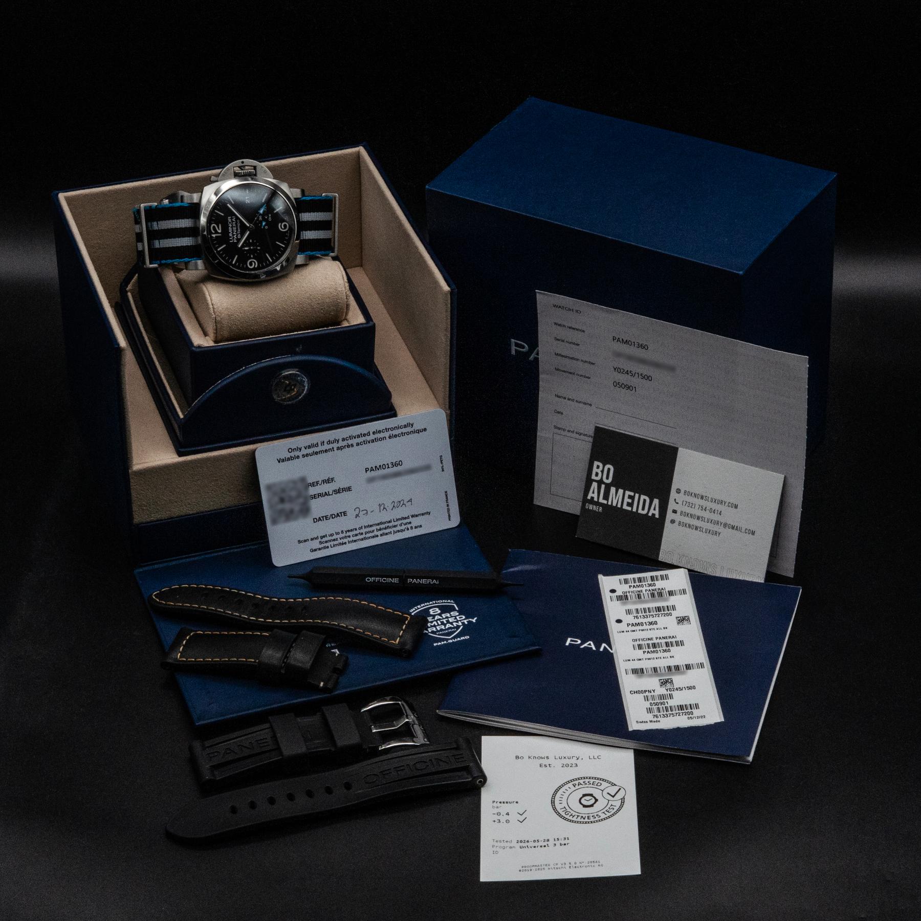 Panerai Luminor BiTempo PAM01360 44mm Steel Black Dial Box Papers 2024