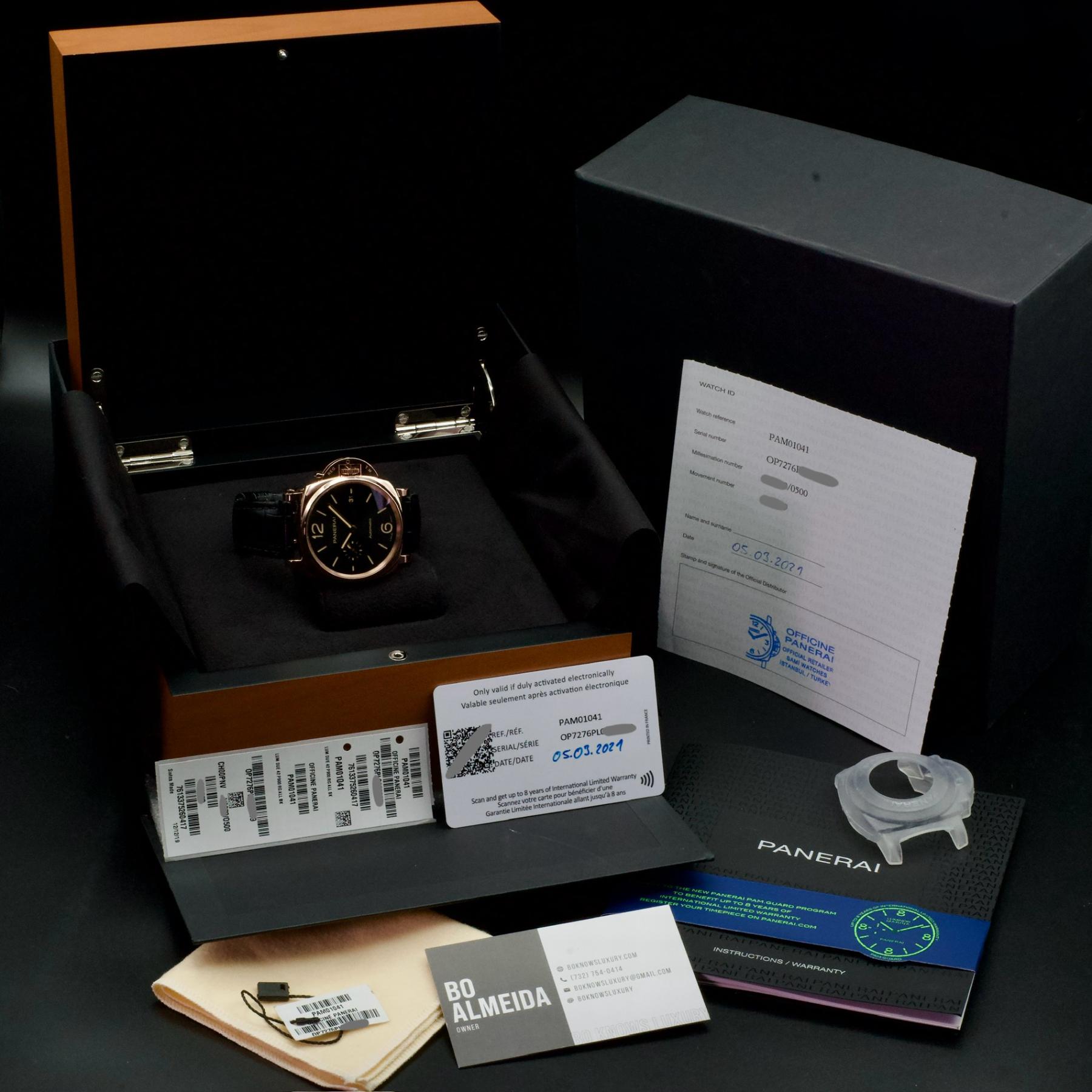 PAM01041 Luminor Due Goldtech Black Dial 42mm box and papers