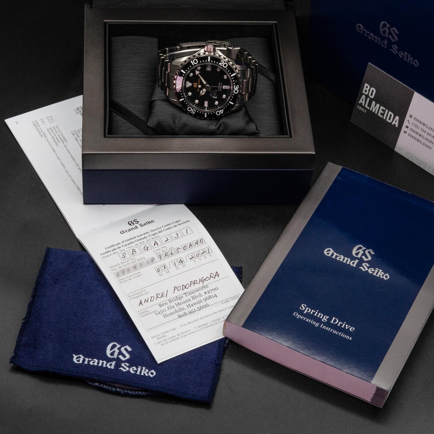 Grand Seiko Sport SBGA231 44.2mm Titanium Black Dial Spring Drive Box Papers 2021