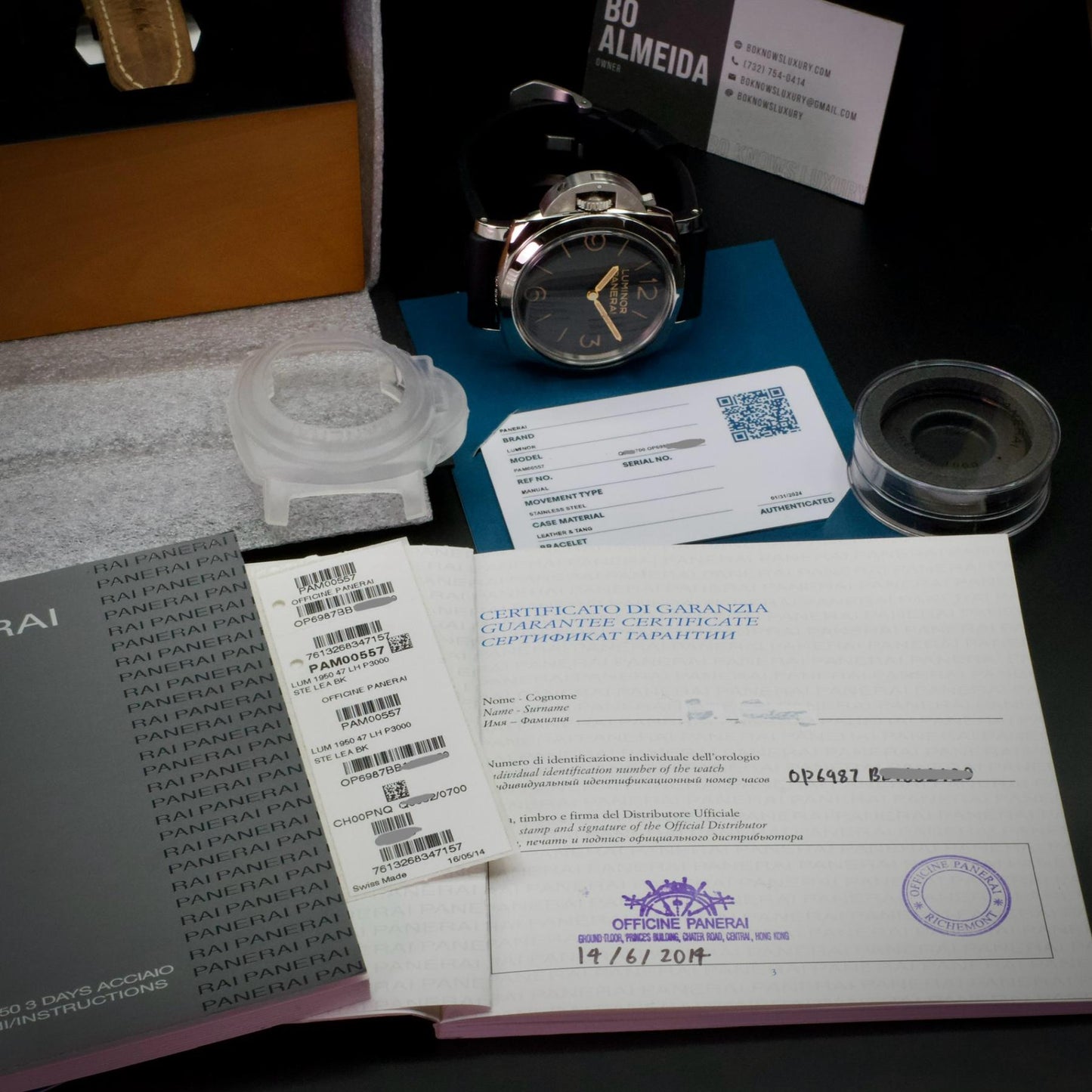 Panerai PAM00557 Luminor 1950 Left-Handed Destro 47mm 2014 Full Set