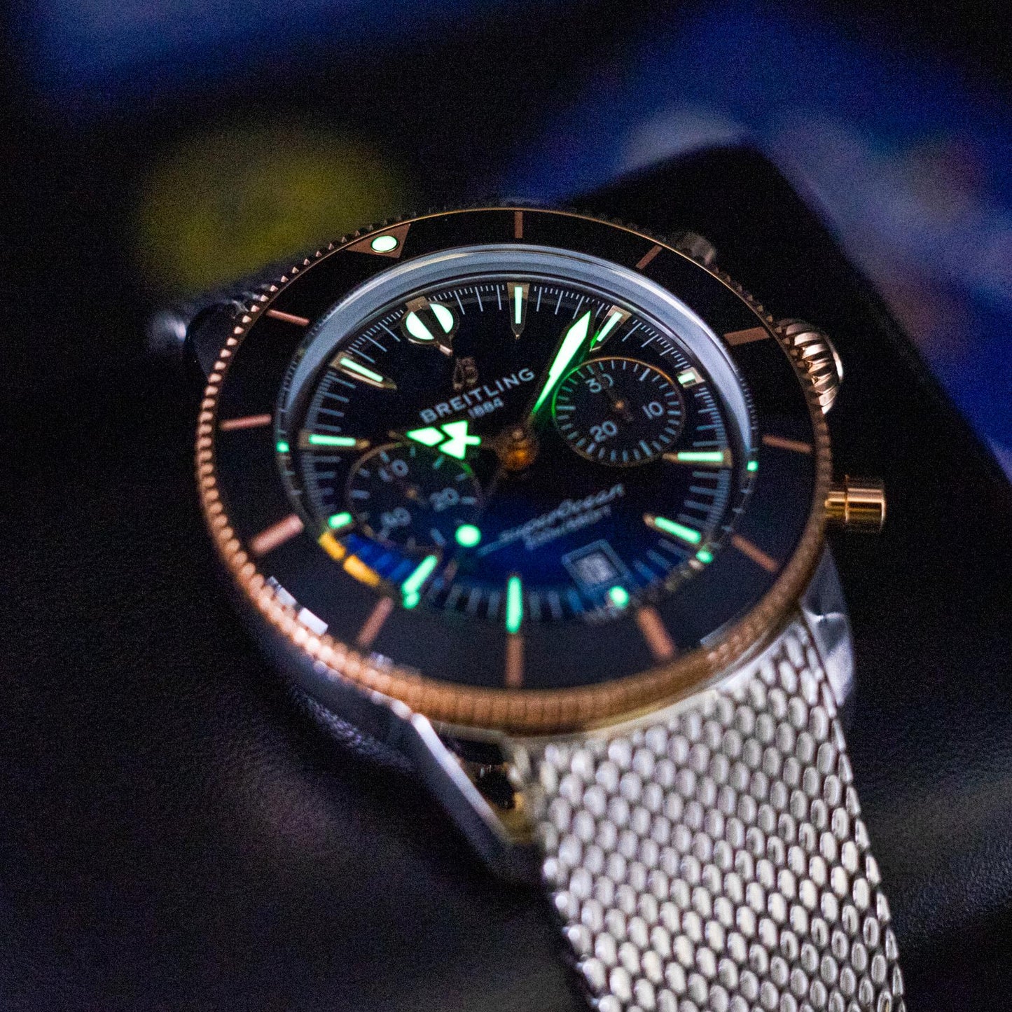 Breitling Superocean Heritage B01 Chronograph 42mm Steel Black Mesh Papers