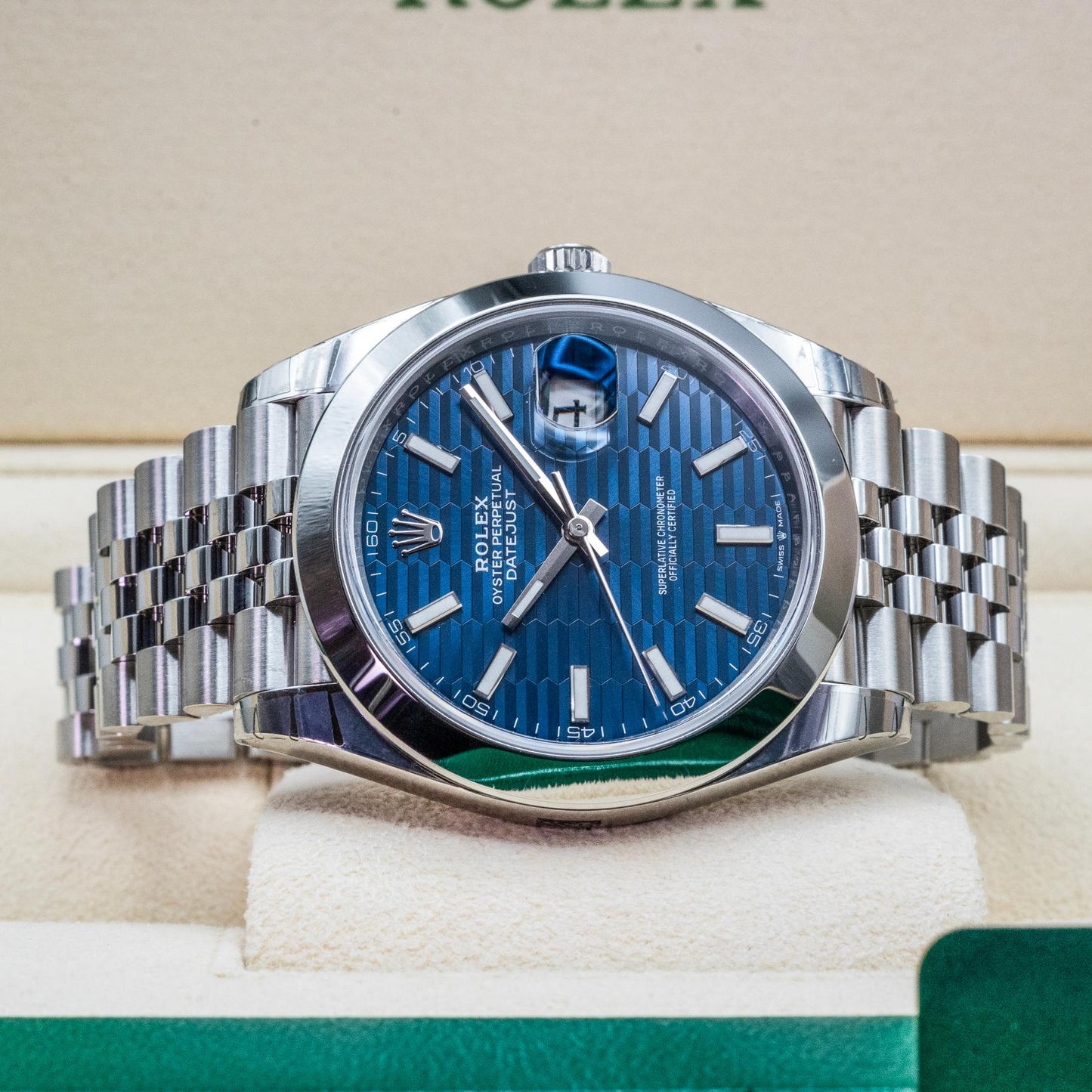 Rolex Datejust 41 126300 Steel Blue Fluted Motif Dial Box Papers 2022