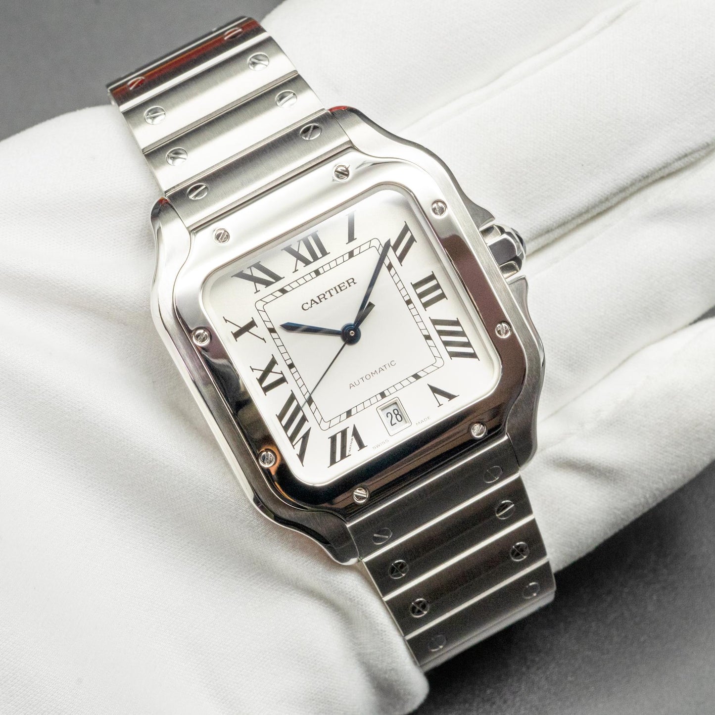 Cartier Santos WSSA0009 Large Steel Silver Dial 39.8mm Box Papers 2018