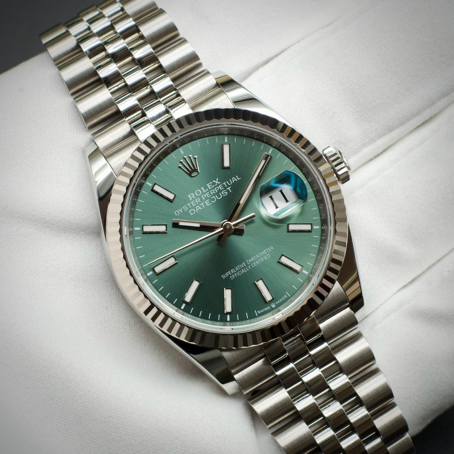Rolex Datejust 36 126234 Mint Green Dial White Gold Bezel Jubilee 2024