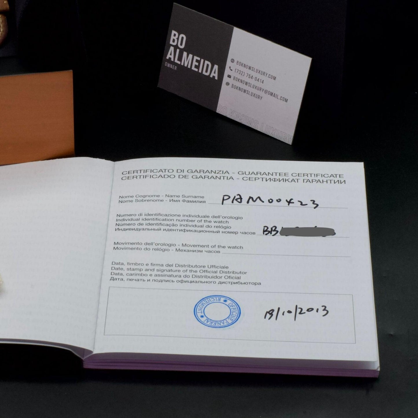 Panerai Luminor 1950 PAM00423 47mm Steel Black Dial Box Papers 2013