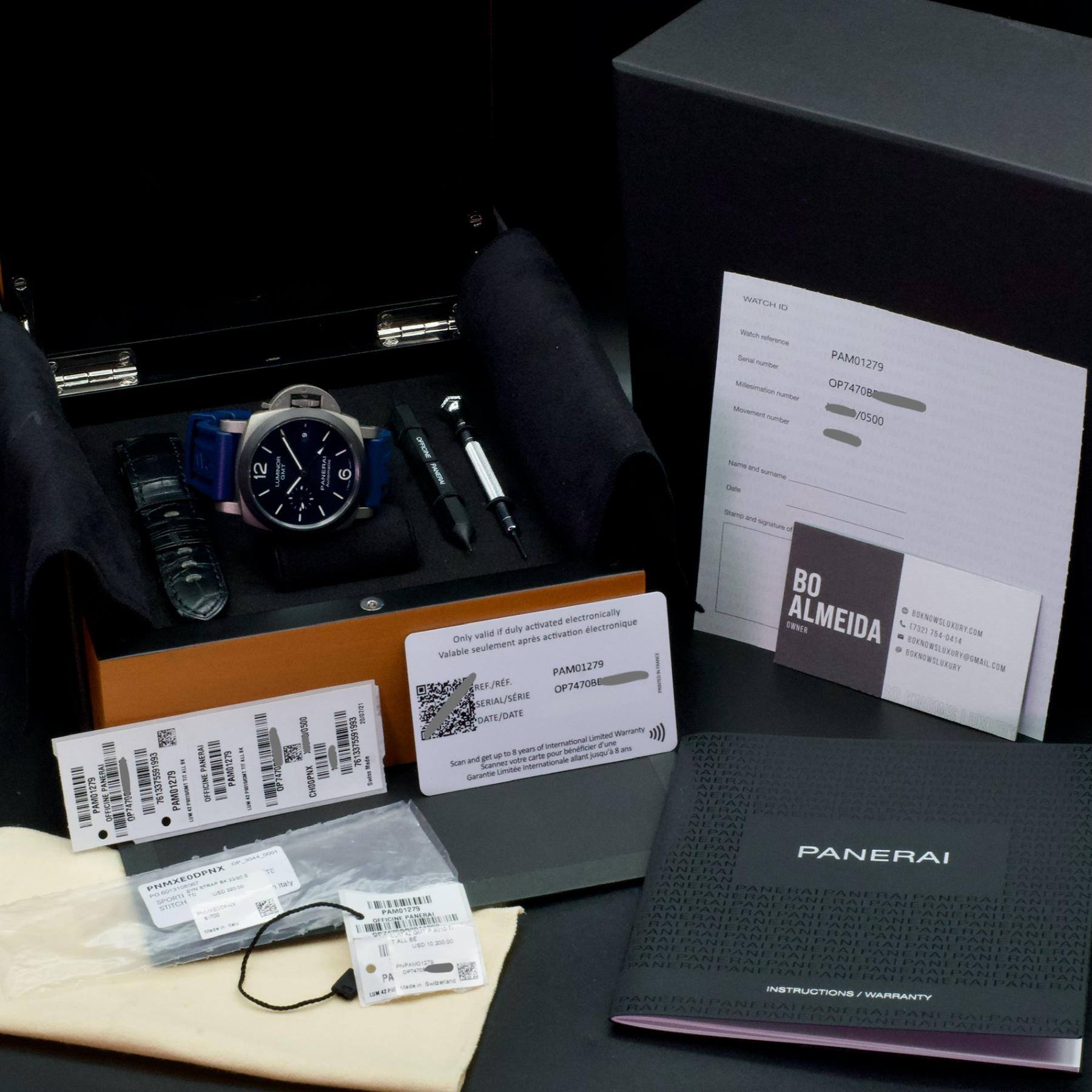 Panerai PAM01279 Luminor GMT Titanium Carbotech Bezel 42mm Box Papers