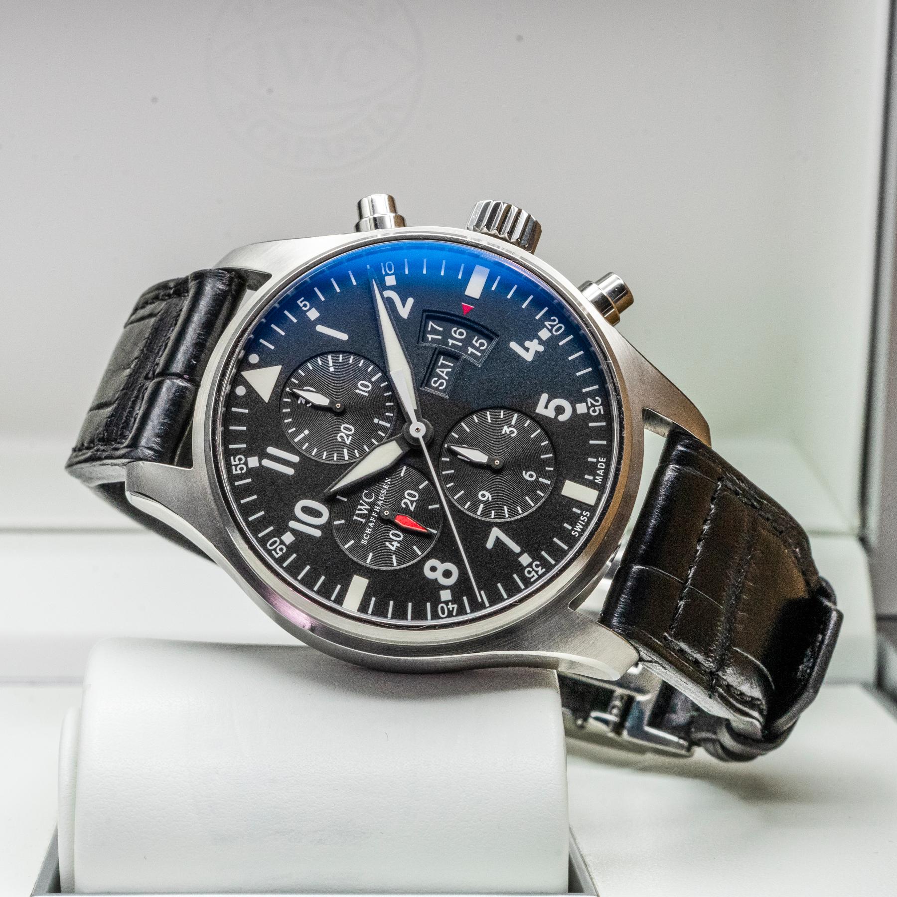 IWC Pilot's Watch Chronograph IW377701 43mm Steel Black Dial Box Papers 2014