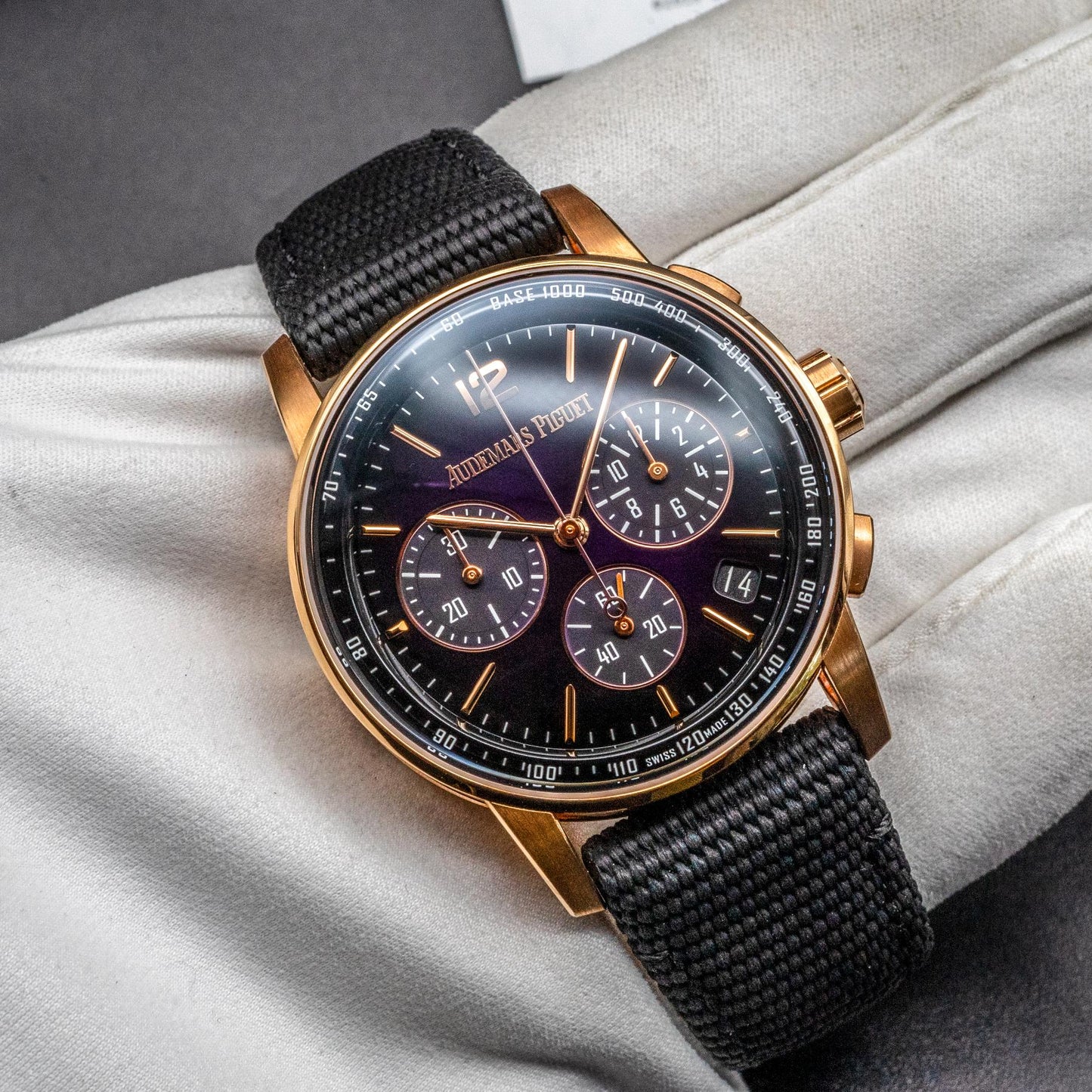 Audemars Piguet Code 11.59 26393OR Chronograph 41mm Rose Gold Purple Box Papers