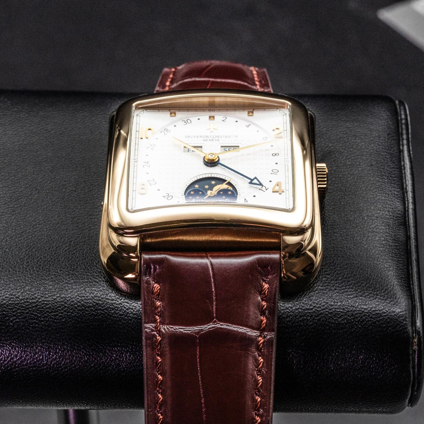 Vacheron Constantin Toledo 1952 47300 Rose Gold Silver Guilloche Dial Moonphase