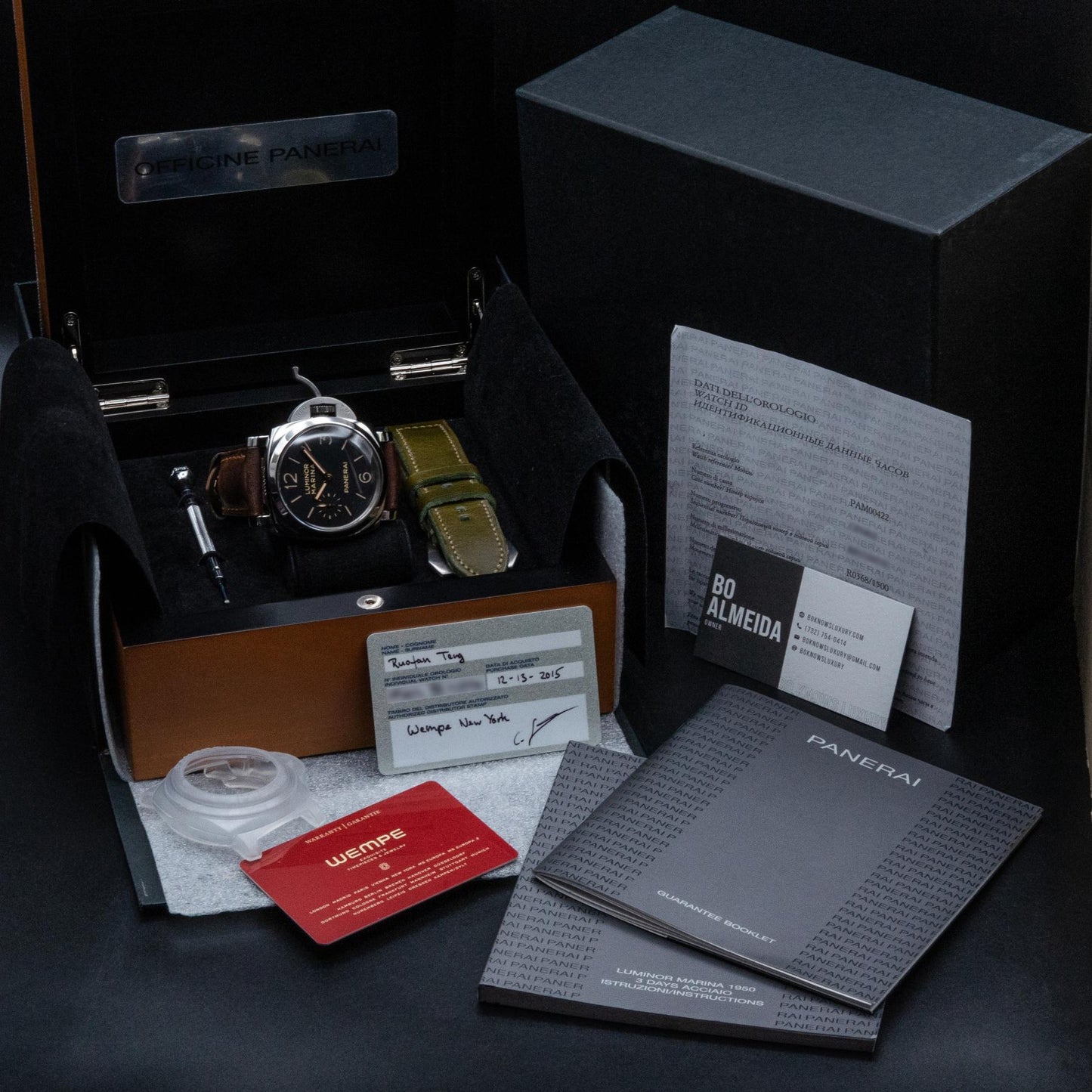 Panerai Luminor Marina 1950 PAM00422 47mm Black Sandwich Dial Box and Papers 2015