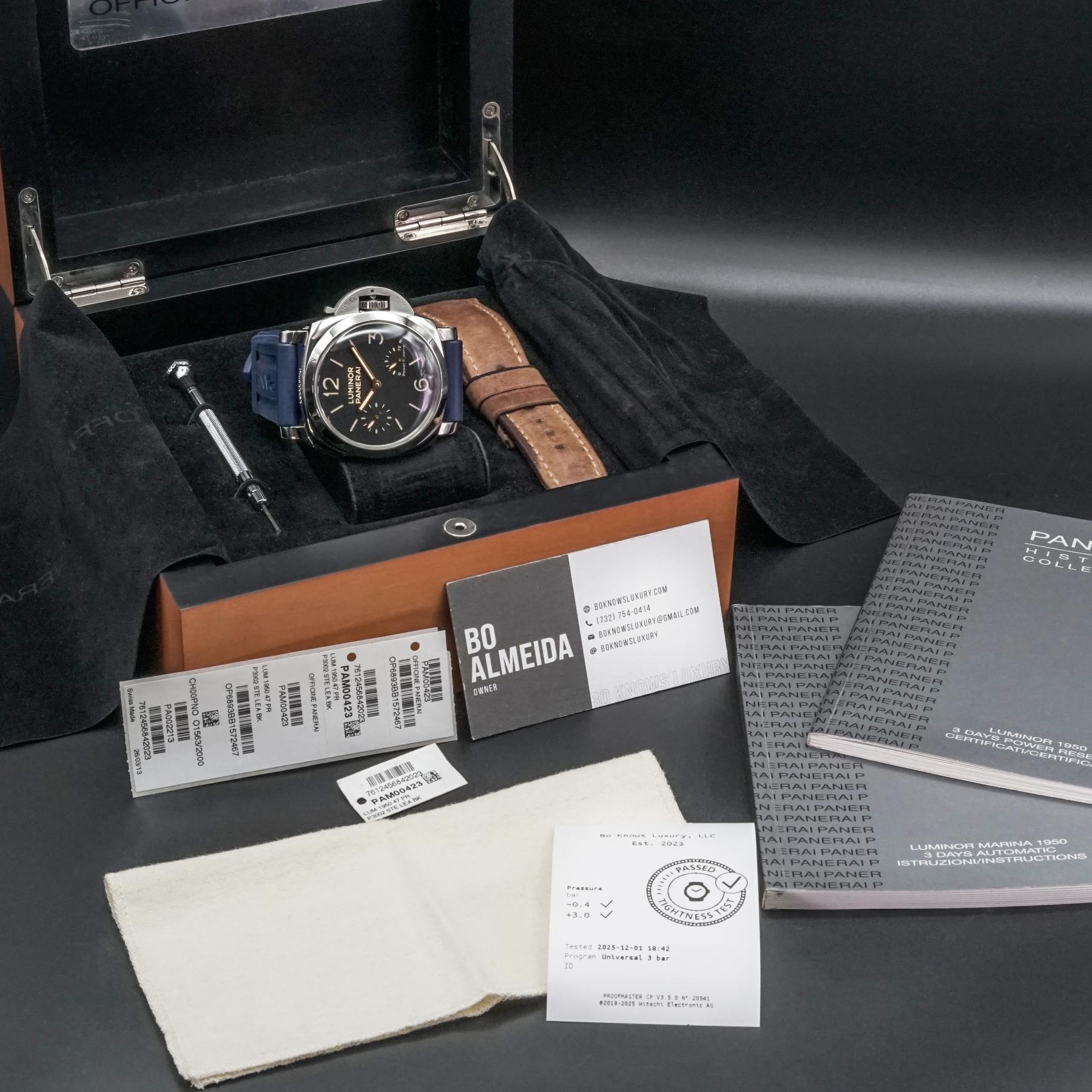 Panerai PAM00423 Luminor 1950 Power Reserve 47mm Steel Black 2013 Papers