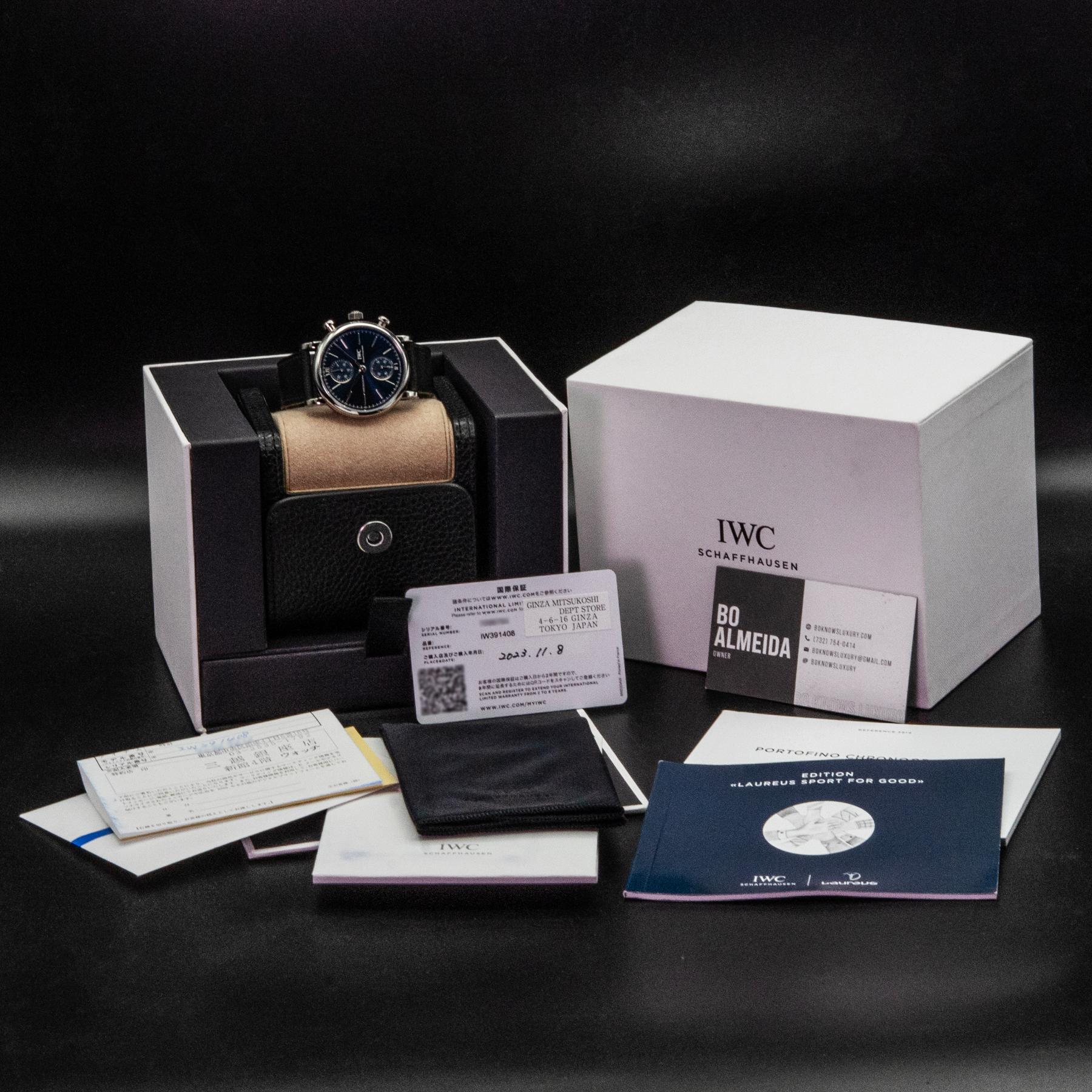 IWC Portofino Chronograph 39 Laureus IW391408 Steel Blue Dial Box Papers 2023