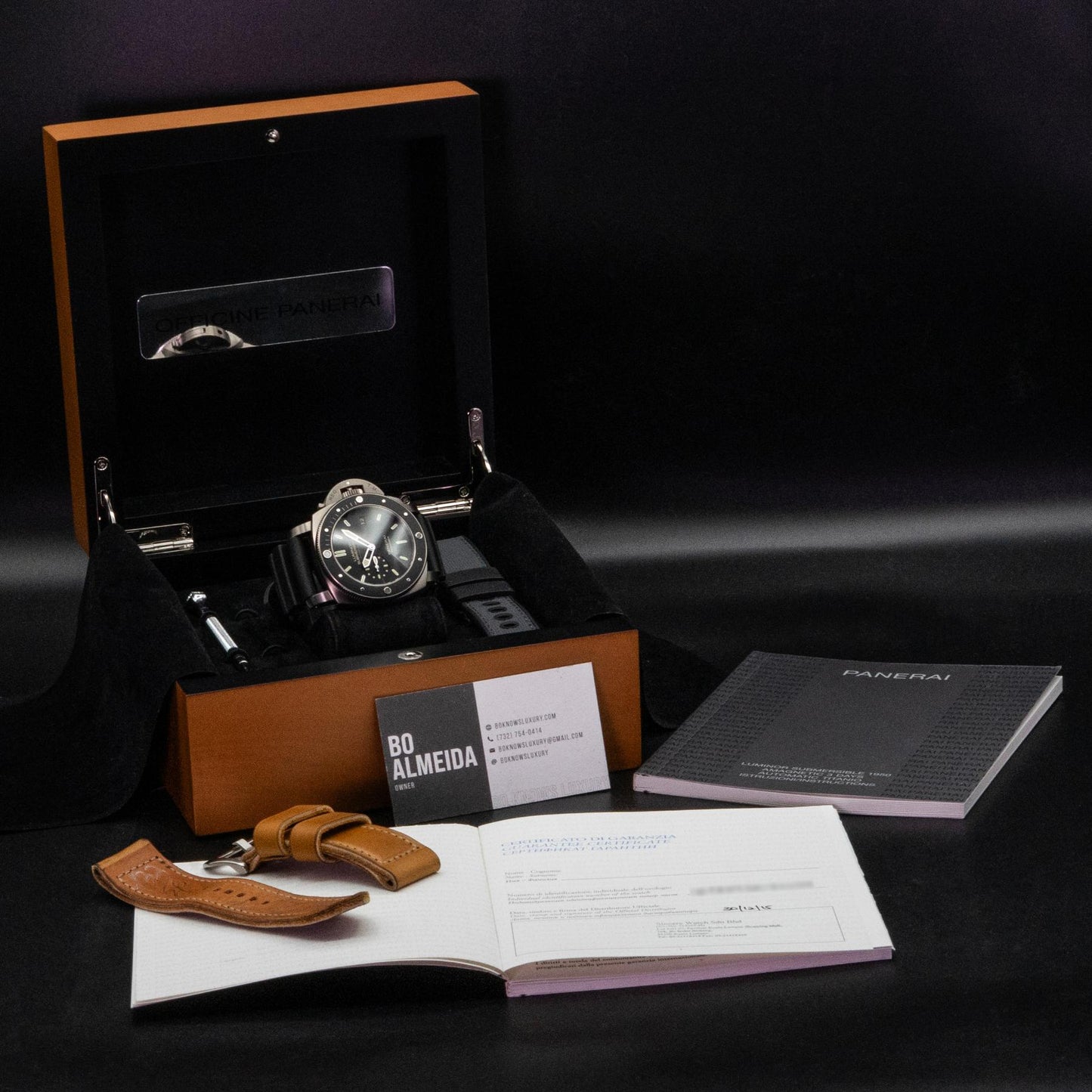 Panerai Luminor Submersible PAM00389 47mm Titanium Black Dial Box Papers 2015