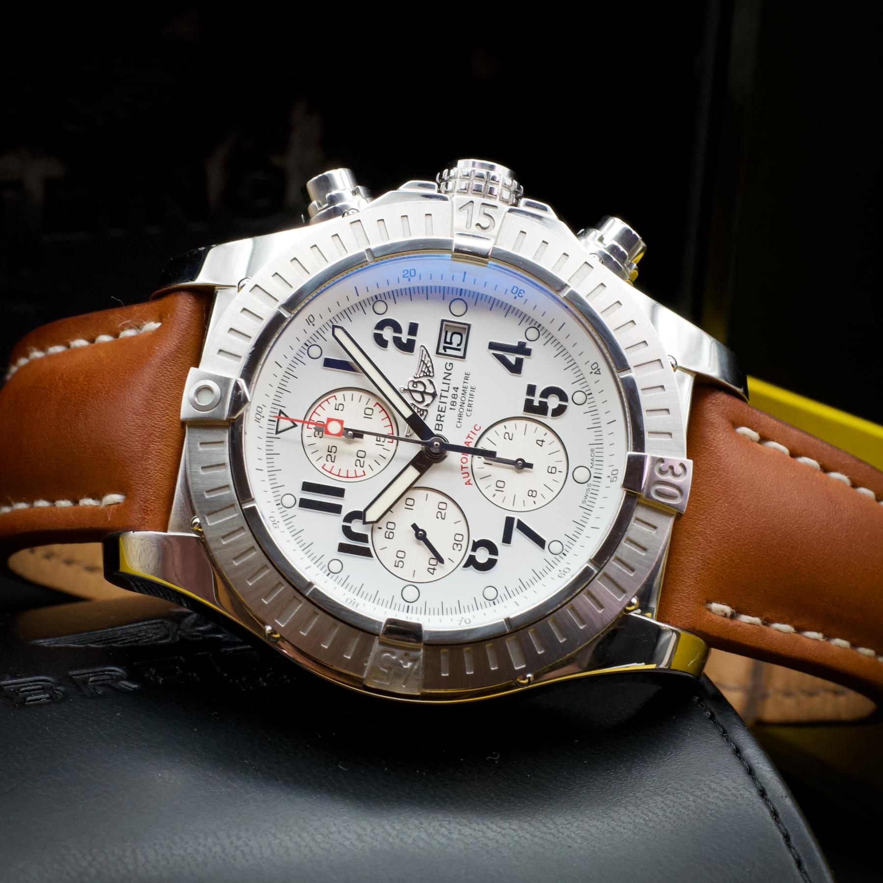 Breitling Super Avenger A1337011 48mm White Dial Steel Bracelet Box Papers