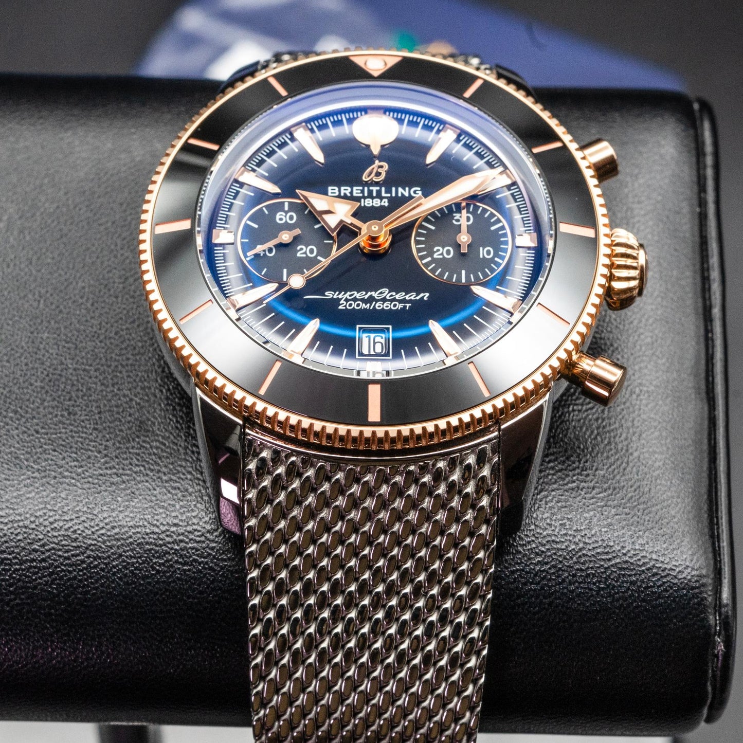Breitling Superocean Heritage B01 Chronograph 42mm Steel Black Mesh Papers