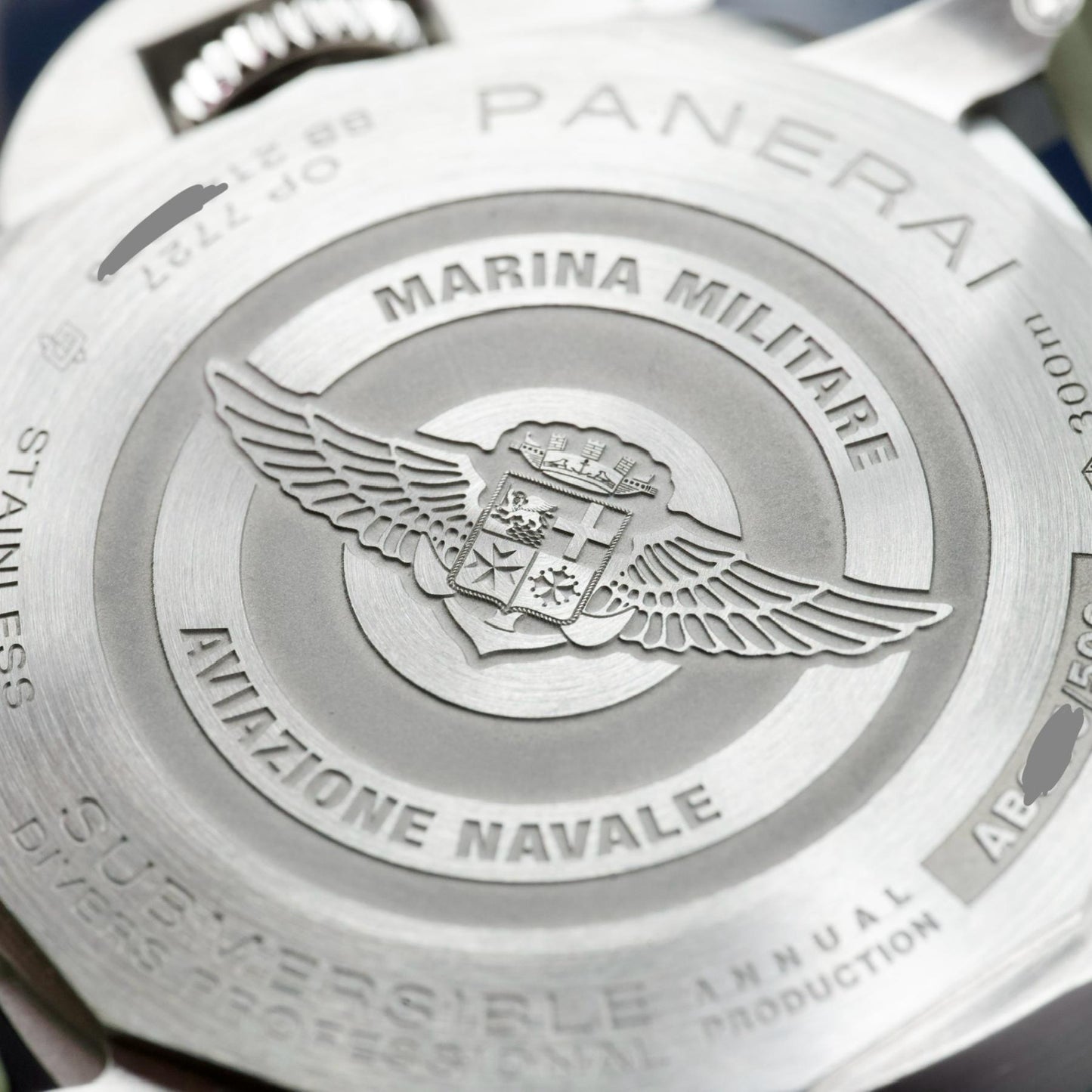 Up close picture of caseback of PAM01697