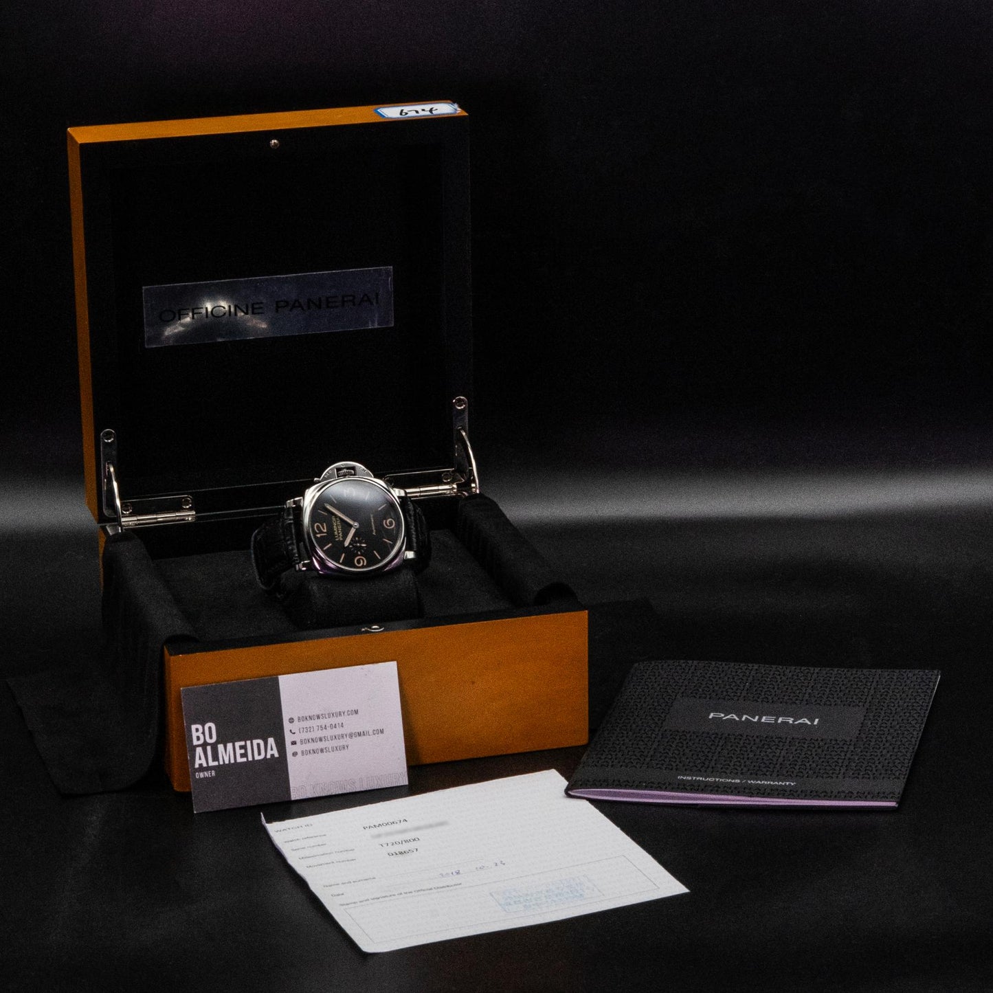 Panerai Luminor Due 3 Days Automatic PAM00674 45mm Black Dial Box Papers 2018