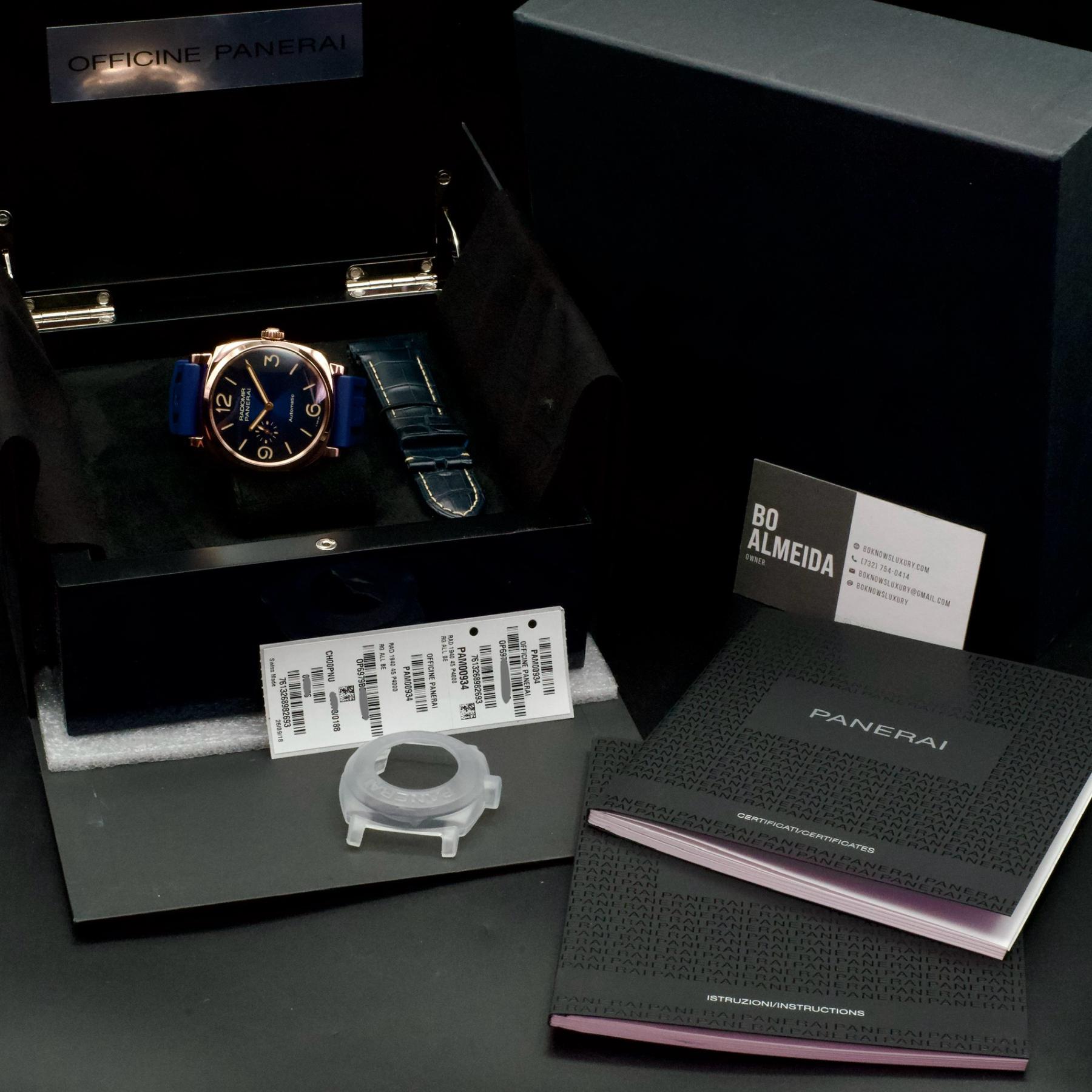Panerai PAM00934 Radiomir 1940 3 Days Automatic Micro Rotor Gold Blue Limited BP