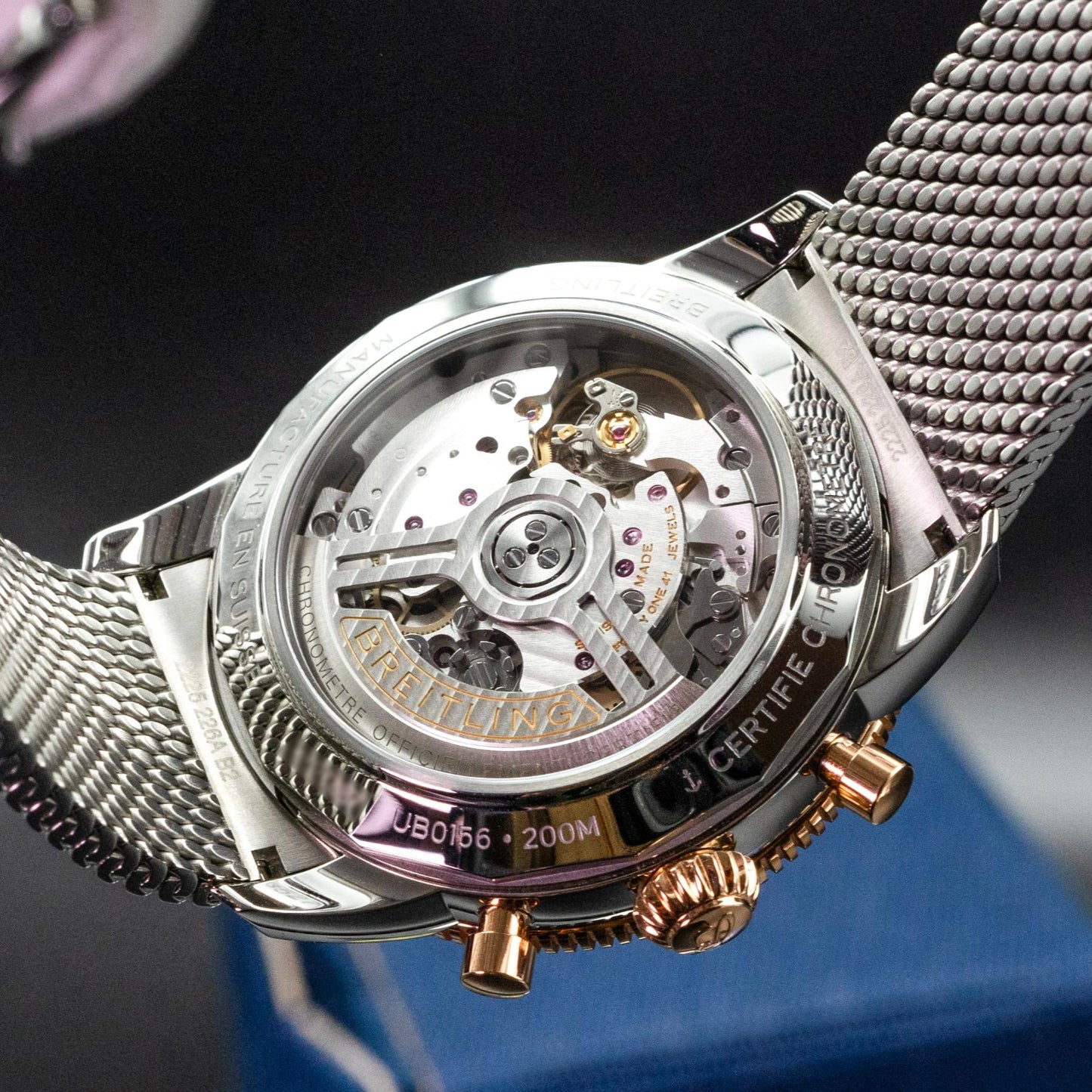 Breitling Superocean Heritage B01 Chronograph 42mm Steel Black Mesh Papers