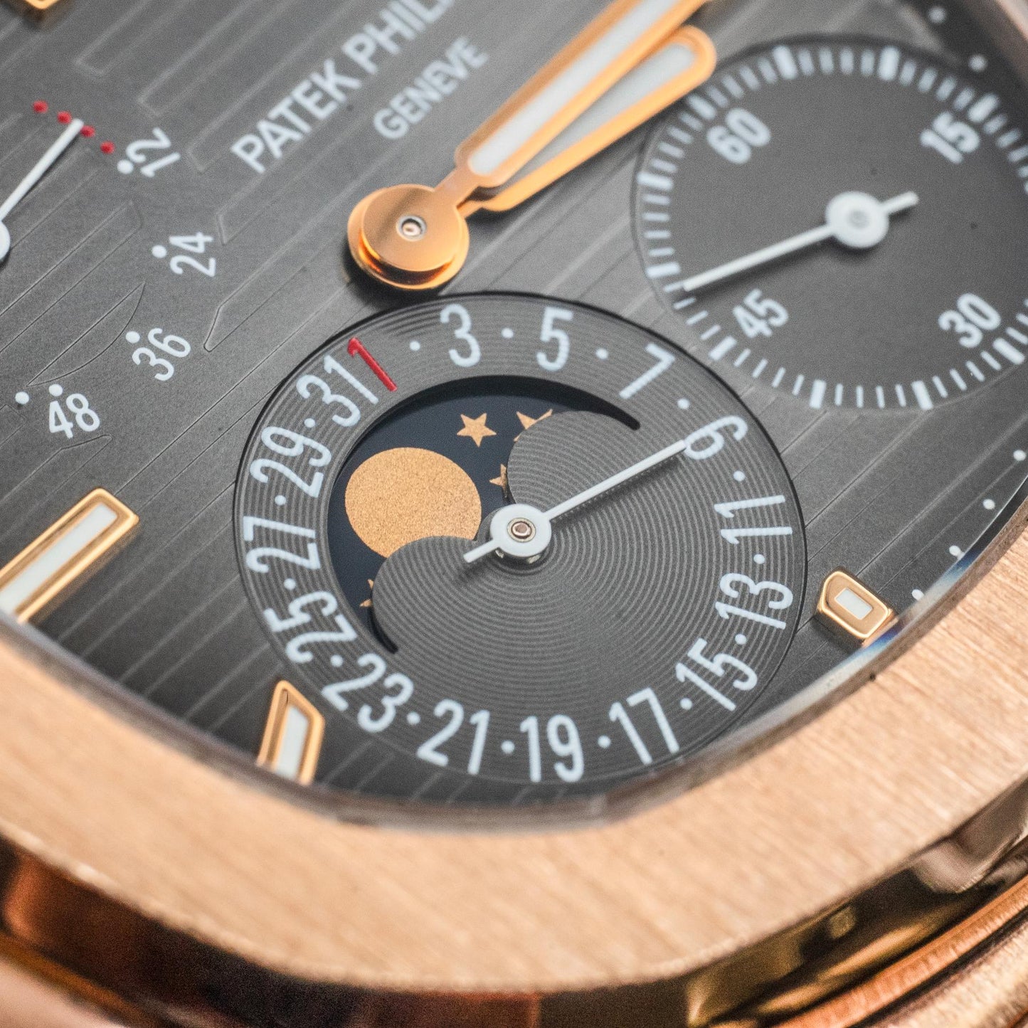 2016 Patek Philippe Nautilus 5712R-001 Rose Gold Brown Dial Close Up