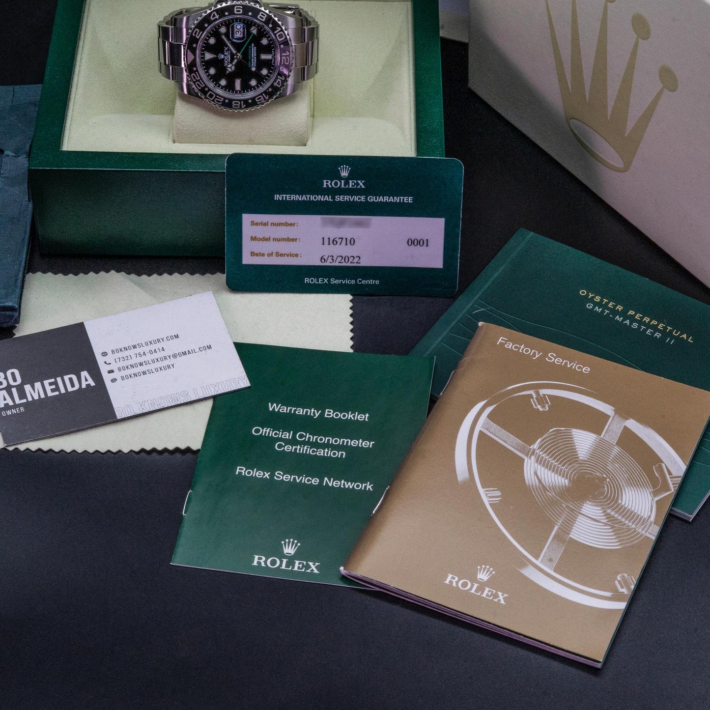 Rolex GMT-Master II 116710LN 40mm Steel Black Dial Box Service Card