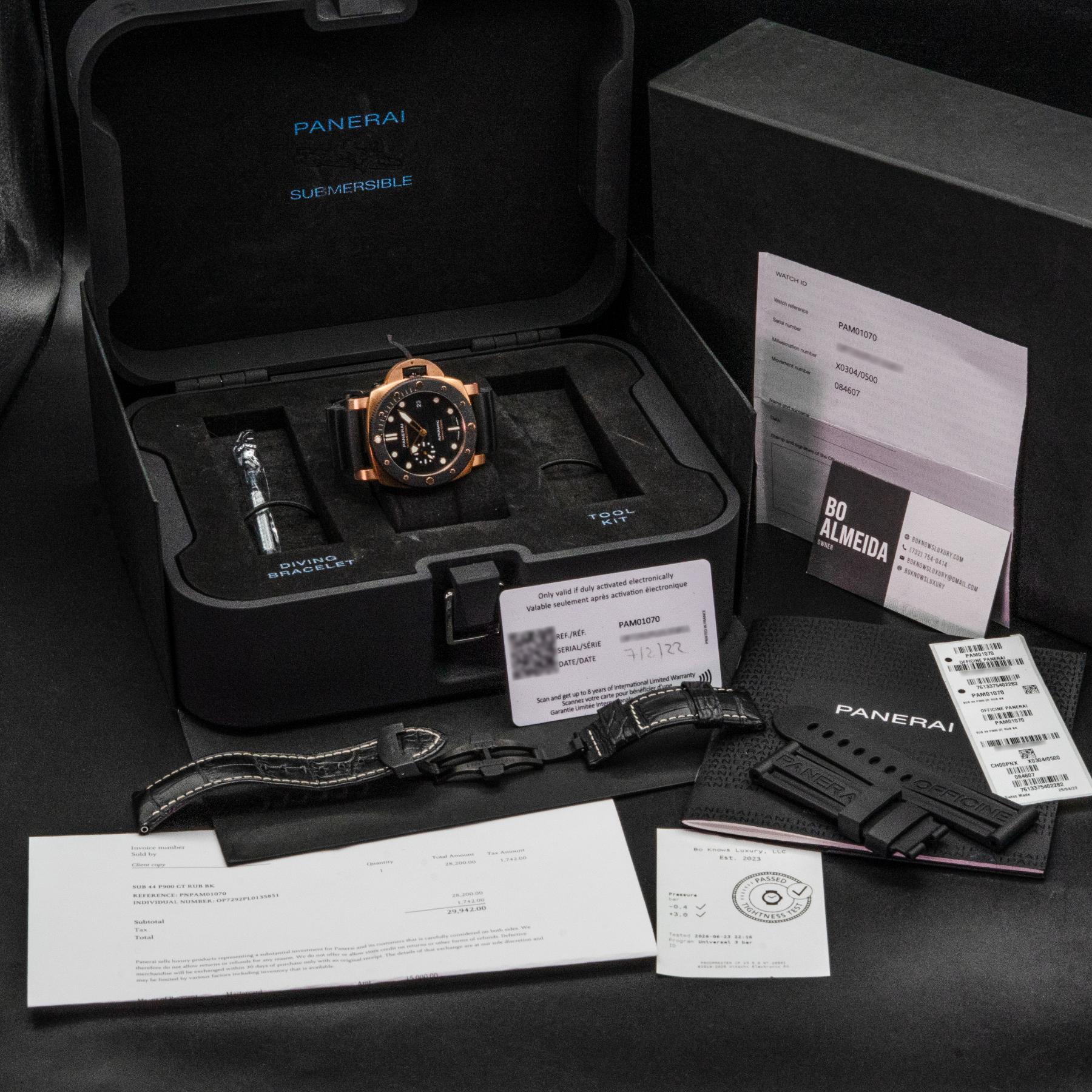 Panerai Submersible Goldtech OroCarbo PAM01070 44mm Gold Box Papers 2022