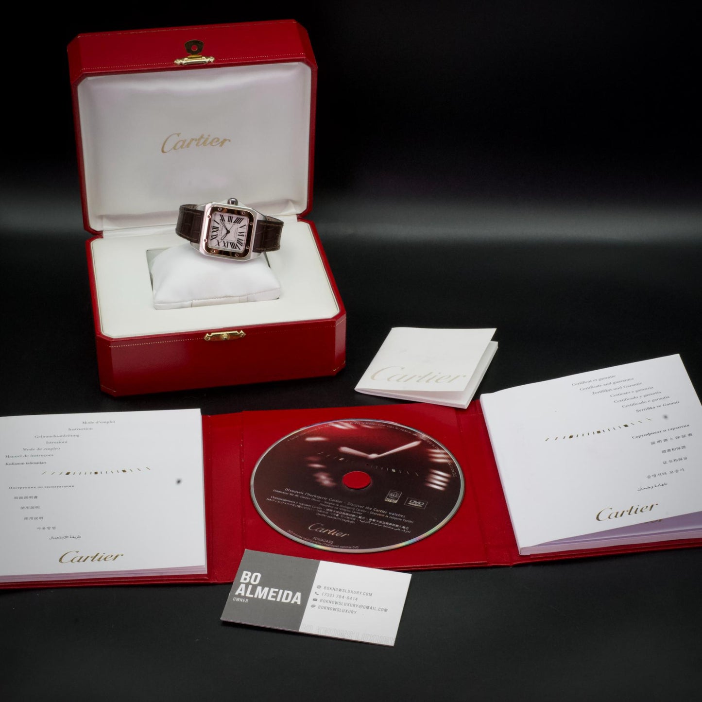 Cartier Santos 100 Medium W20107X7 Steel Rose Gold 44mm Silver Dial Box Papers