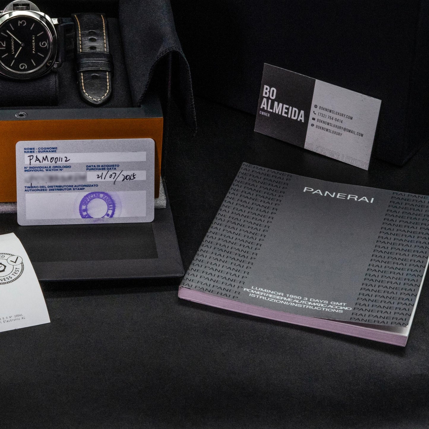 Panerai Luminor Base PAM00112 44mm Black Dial Manual Wind Box Papers 2015