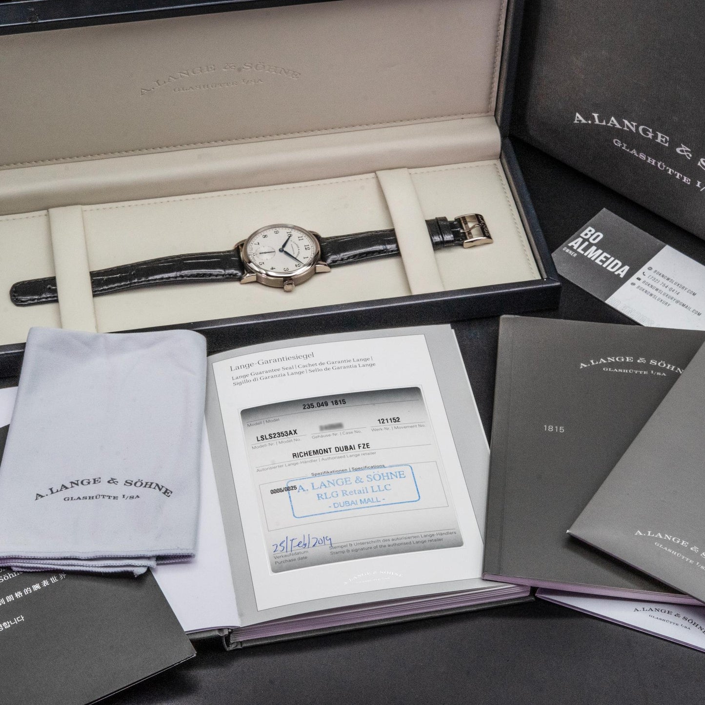 A. Lange Sohne 1815 235.049 38mm White Gold Silver Dial Ltd 25 Box Papers 2019