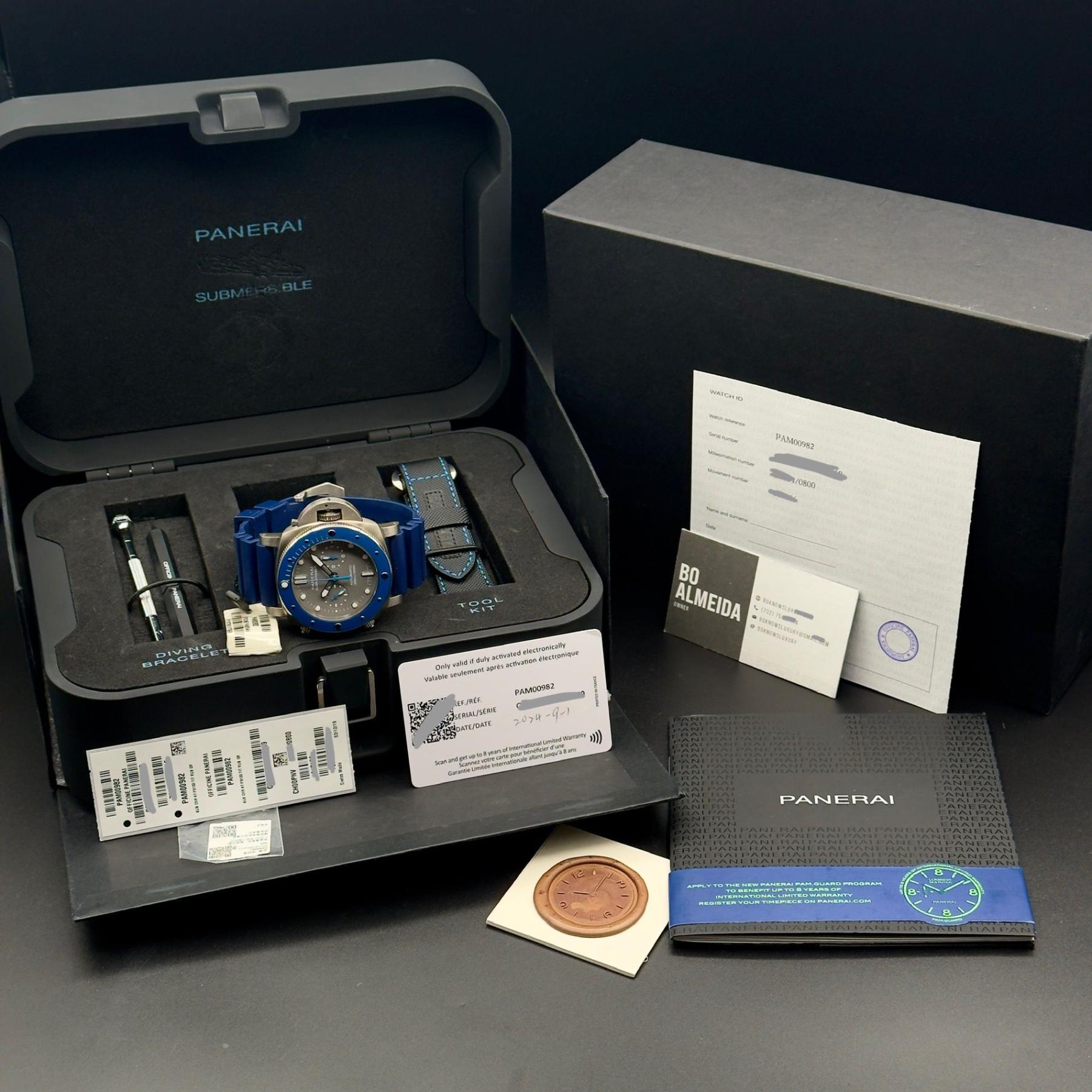 Panerai Submersible 1950 Automatic Stainless Steel Black Dial 42 PAM00982 B&P