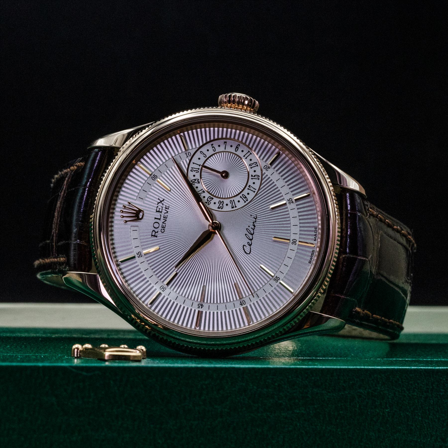 Rolex Cellini Date 50515 39mm Everose Gold Silver Guilloche Dial Box Papers 2018