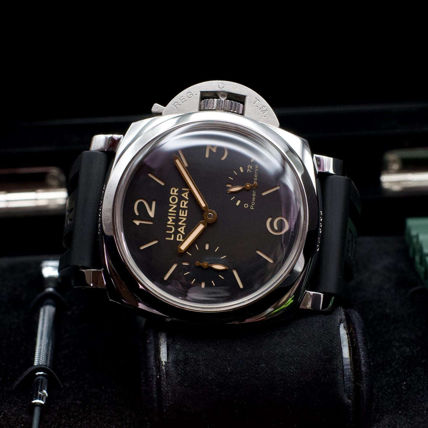 Panerai PAM00423 Luminor 1950 Power Reserve 47mm Steel Black Dial Box Papers