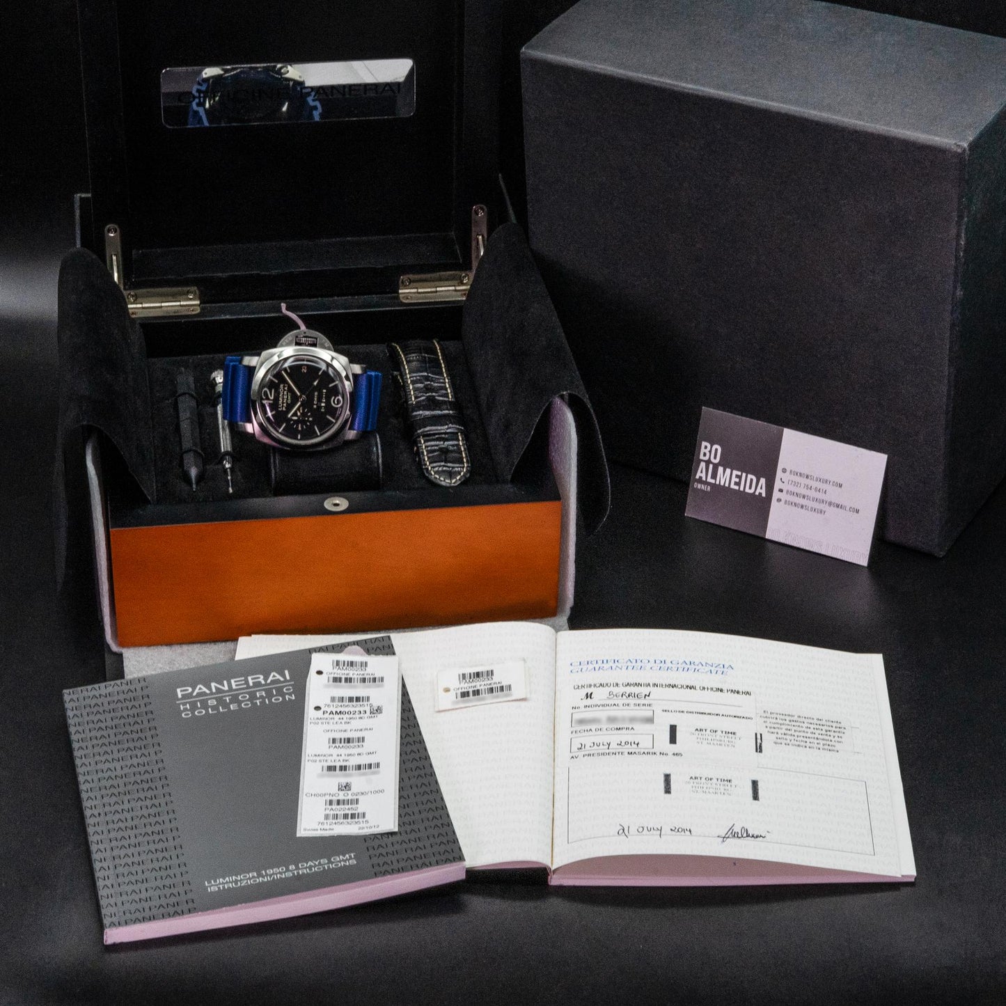 Panerai Luminor 1950 8 Days GMT PAM00233 44mm Steel Black Dial Box Papers 2014