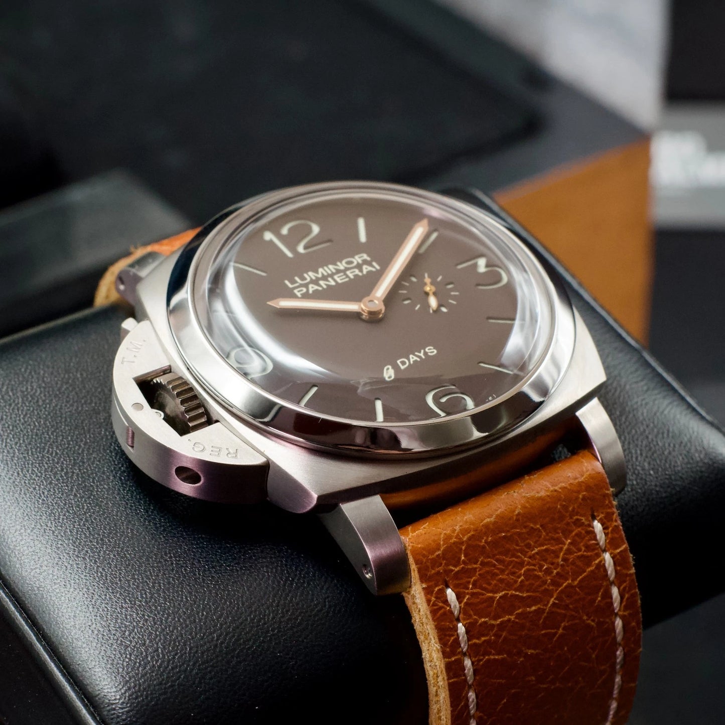 Panerai Luminor 1950 Left-Handed 8 Days Titanio Brown Dial Full Set 47 PAM00368