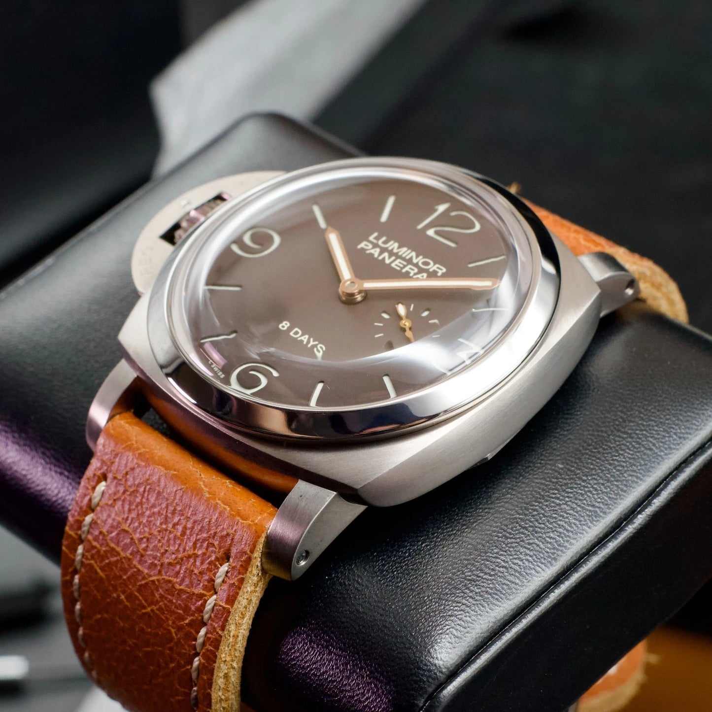 Panerai Luminor 1950 Left-Handed 8 Days Titanio Brown Dial Full Set 47 PAM00368