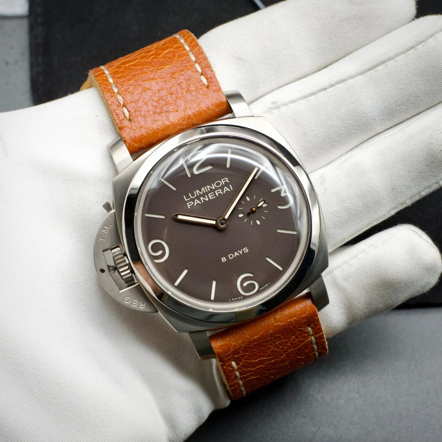 Panerai Luminor 1950 Left-Handed 8 Days Titanio Brown Dial Full Set 47 PAM00368