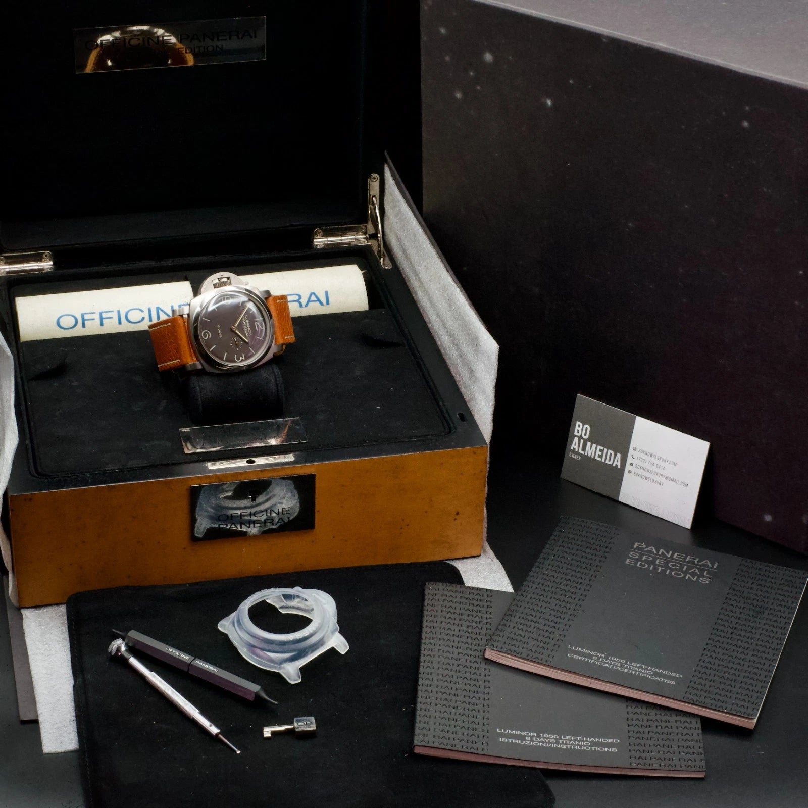 Panerai Luminor 1950 Left-Handed 8 Days Titanio Brown Dial Full Set 47 PAM00368